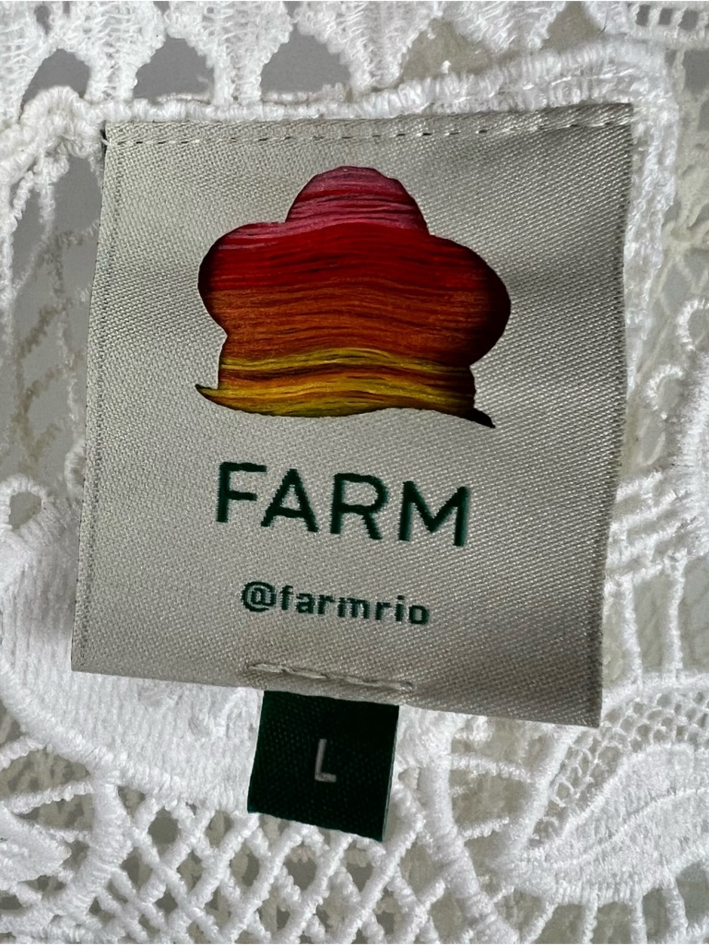 FARM Rio Morada Boa Guipure Blouse Crochet Coastal Resort Off White Size L - Picture 10 of 13